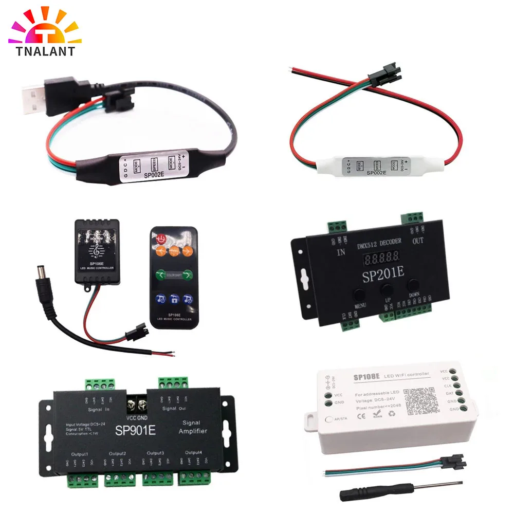 WS2811 WS2812B WS2813 WS2815 RGB LED Pixels Strip Light Controller SP002E SP105E SP106E SP107E SP108E SP110E  SP201E SP901E