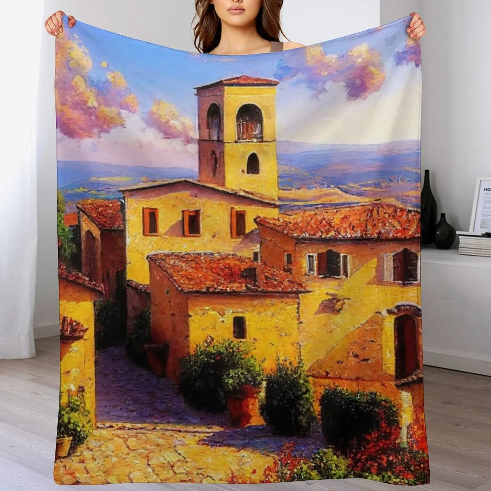 Villages of Tuscany Throw Blanket Anti Shedding Soft Fuzzy Blanket for Home