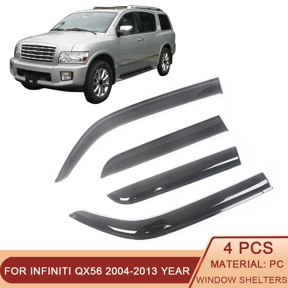 

For Infiniti QX56 2004-2013 Auto Side Window Wind Deflectors Visors Black Rain Guard Door Visor Vent Shades Dark Smoke Ventvisor