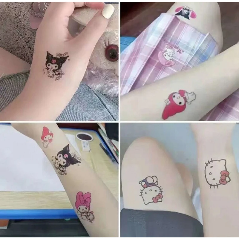 30pcs Sanrio Kuromi Hello Kitty Cute Waterproof Durable Color Tattoo Sticker Cartoon Characters Children Temporary Tattoos Decal