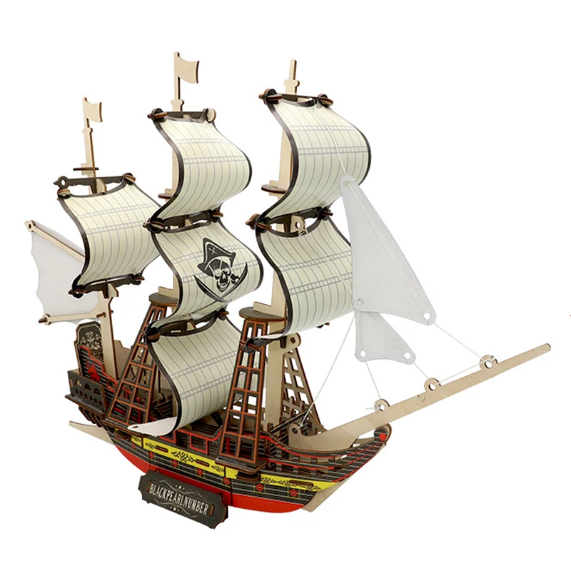 3D Wooden Puzzle Sailing Ship para crianças, navio de guerra, pirata, modelo de barco, educacional, brinquedos artesanais, DIY, jogos de festa, presente