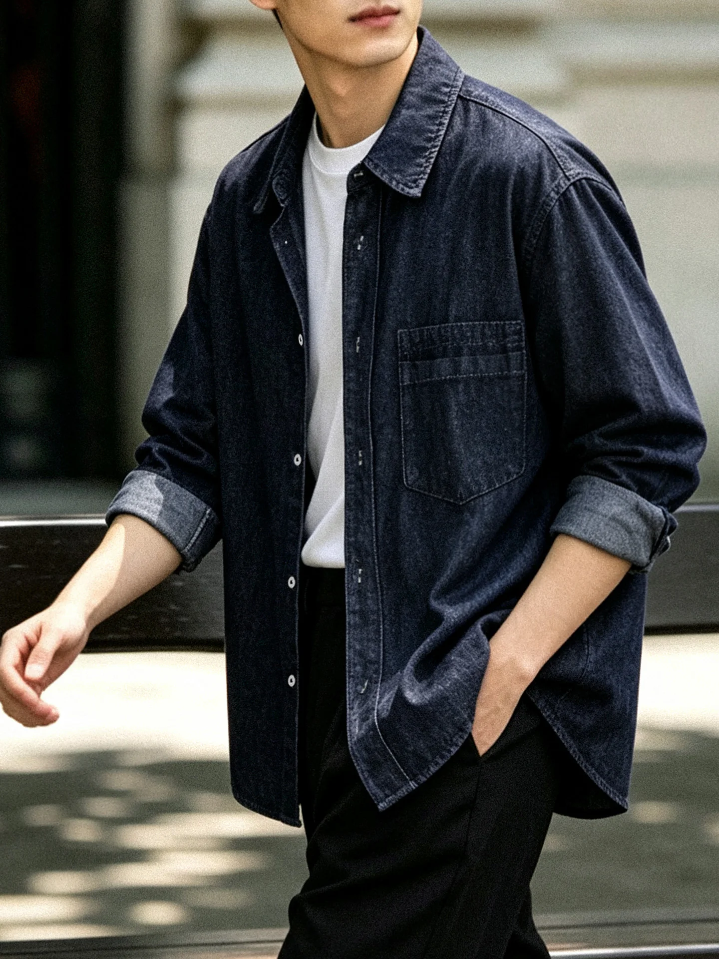 Men's Denim Shirt Long Sleeve Commute Style Autumn New Arrival Casual Cotton Wool Blend Classic Preppy Look Loose Fit Jeans