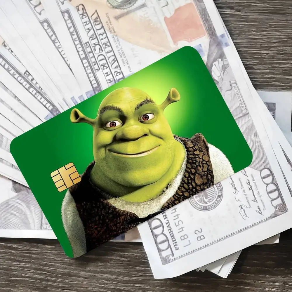مضحك S-Shrek لطيف ملصق الائتمان الجلد غطاء بطاقة ملصقات 4 قطعة فيلم حافلة تمرير الجبهة الديكور البنك الخصم مقاوم للماء