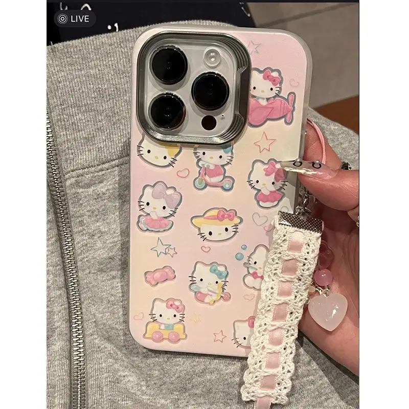 Hello Kitty Electroplated Apple Phone Protective Case Anime Cartoon Sanrio Iphone 15 14/13/12/11 Anti Drop Phone Case