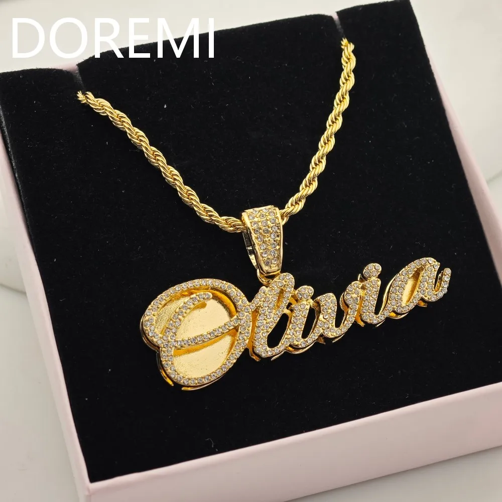 DOREMI Personalized Diamond Name Necklace Double Layers Crystal Letters Women Custom Jewelry Necklace Gift