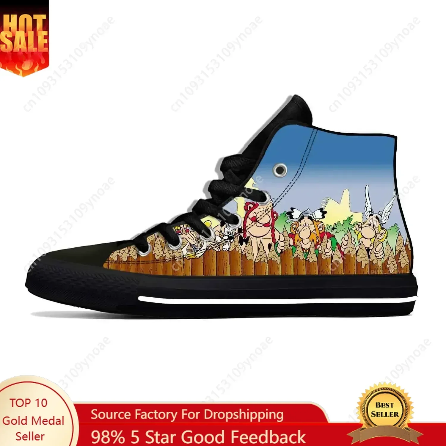 

Hot Anime Cartoon Manga Asterix Obelix Adventures Casual Shoes High Top Lightweight Board Shoes Breathable Men Women Sneakers