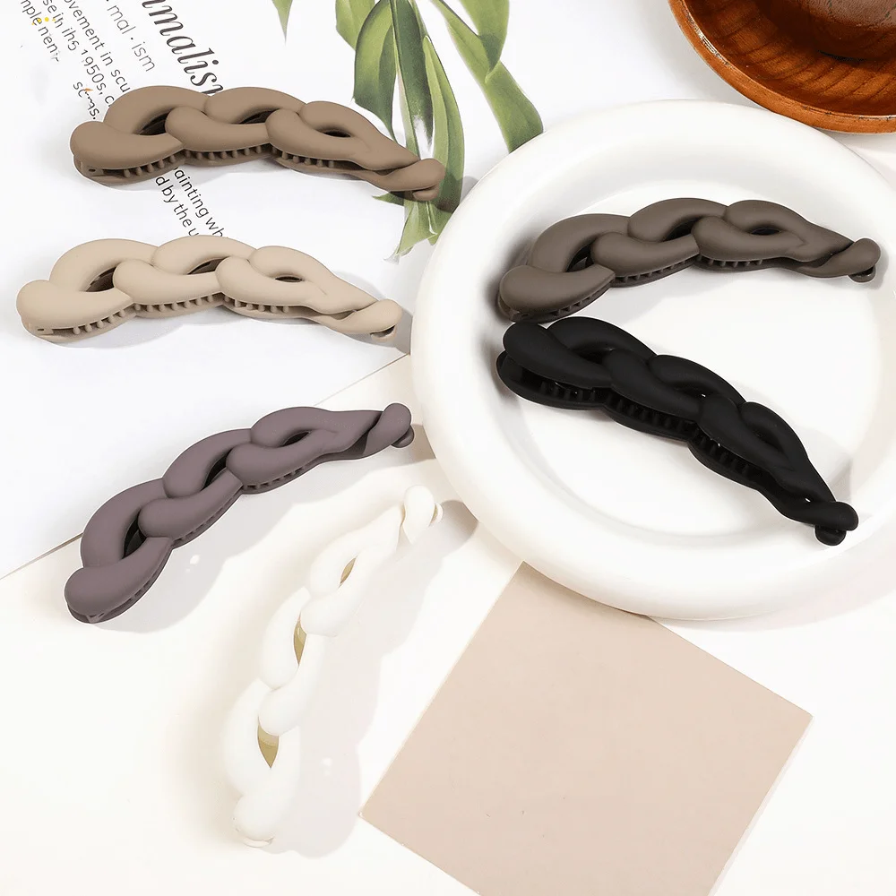 Women\'s frosted banana clip vertical clip back Fried Dough Twists hairpin pan hair grab ponytail clip hair accessories