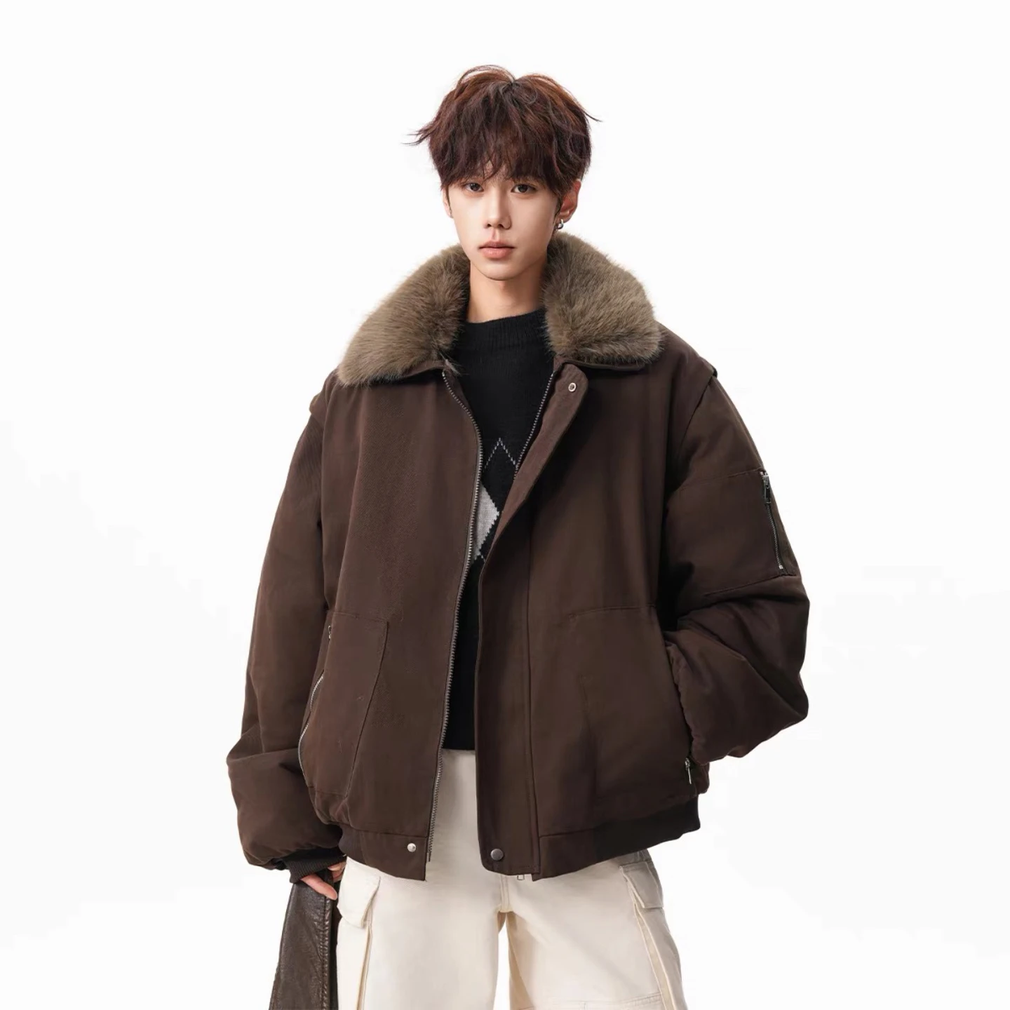 

Зимняя утепленная хлопковая куртка Barnes с большим меховым воротником, молодежная модная верхняя одежда, гарантированное тепло, длинный рукав, на молнии.