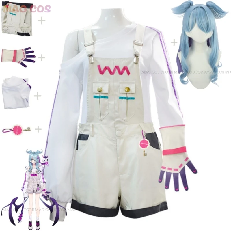 أنيمي NIJISANJI EN الظاهري YouTuber VTuber Elira Lazulight السروال القصير Elira شعر مستعار Pendora تأثيري حلي امرأة هالوين حفلة البدلة