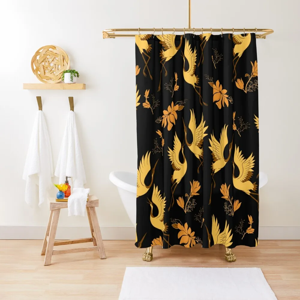 

golden japanese cranes Shower Curtain Waterproof Shower And Anti-Mold Shower Bathroom Curtain