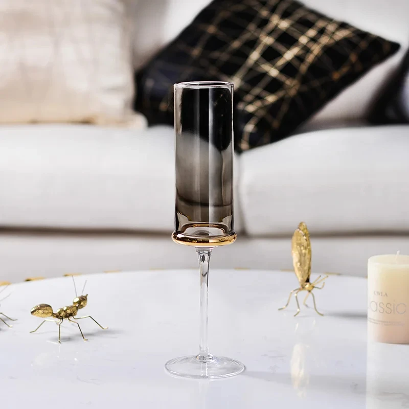 Nordic Smoke Gray Electroplated Gold Wine Glass Goblet Champagne Glasses Cups Wedding Glasses Party Home Drinkware Glass Cups