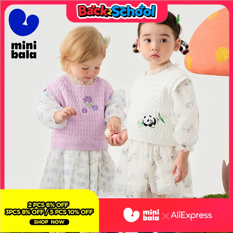

Сетчатое платье Mini Bala для девочек, детский мягкий, приятный для кожи, милый и вязаный жилет, комплект из двух предметов