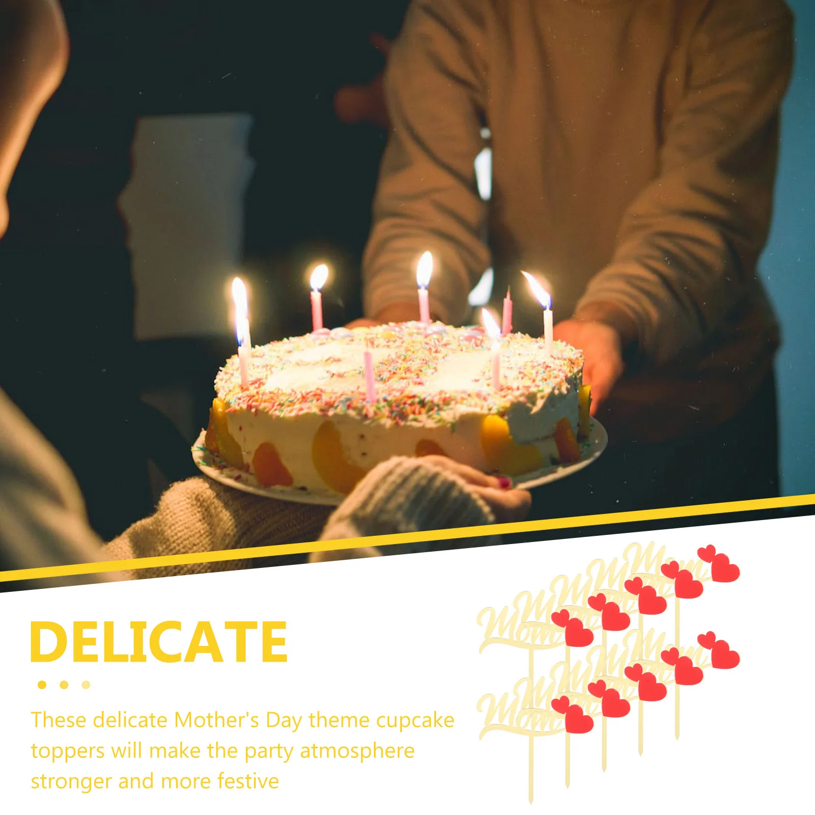 

10pcs Decorations Acrylic Mom Topper Mother's Day Party Cake Supplies Baking Mother'S Day Cupcake Toppers Decor