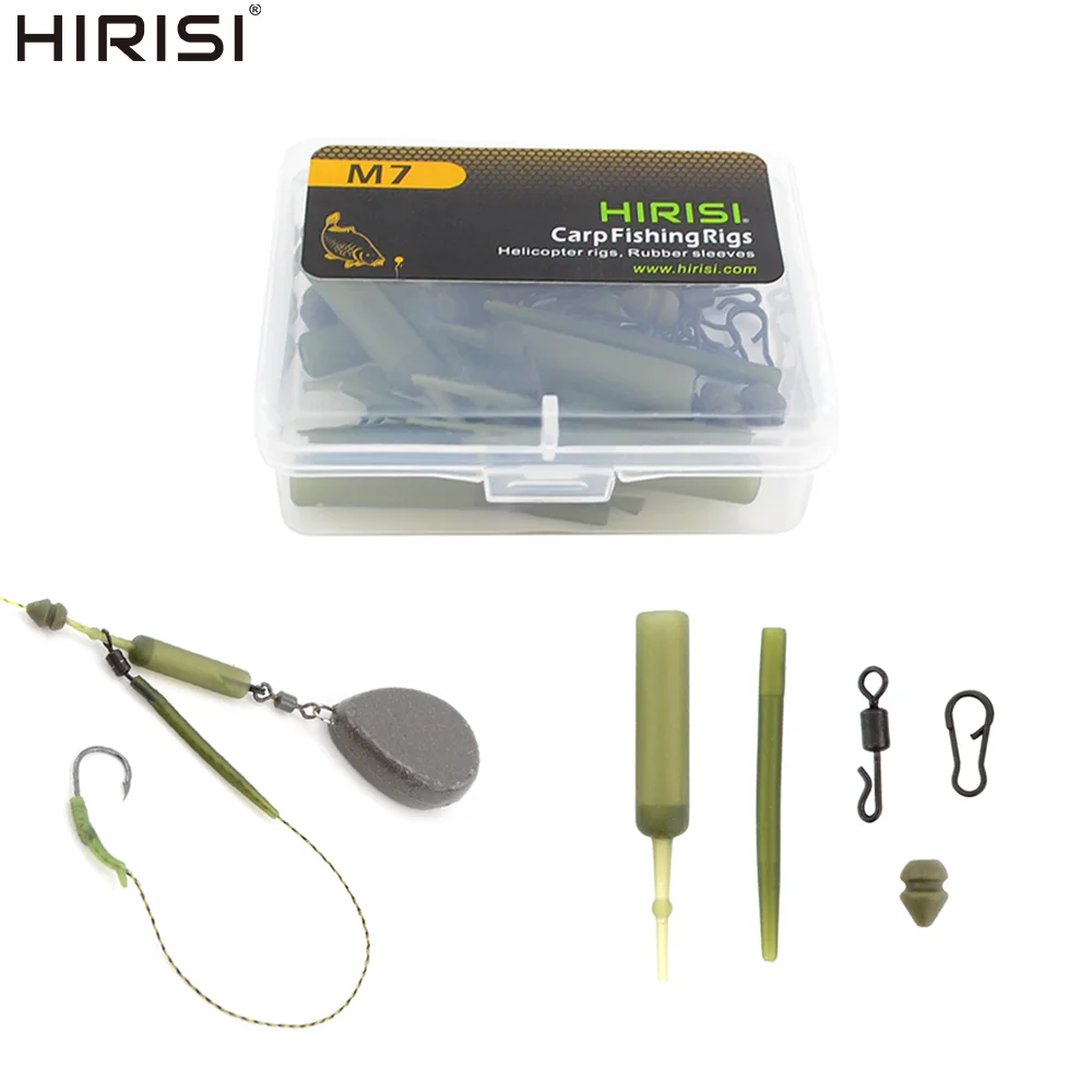 Hirisi 10 Sets Carp Fishing Complete Rig Kit Helicopter Rig Swivel Snaps Hook Sleeve Ready-to-Use Duty Fishing Tackle