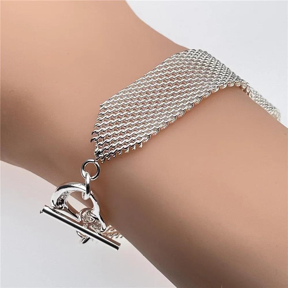 Hot Street Fashion 925 Sterling Silver Net Chain Bracelets Earrings For Women Jewelry Sets Designer Party Wedding Holiday Gifts