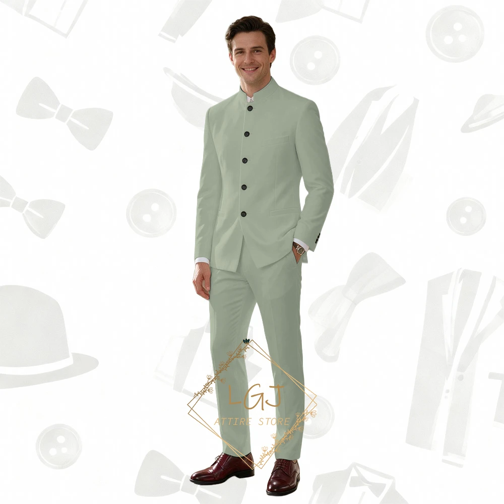 Custom Size Stand Collar Mens Formal 2‑Piece Outfit for Exclusive Celebrations and Upscale Private Parties
