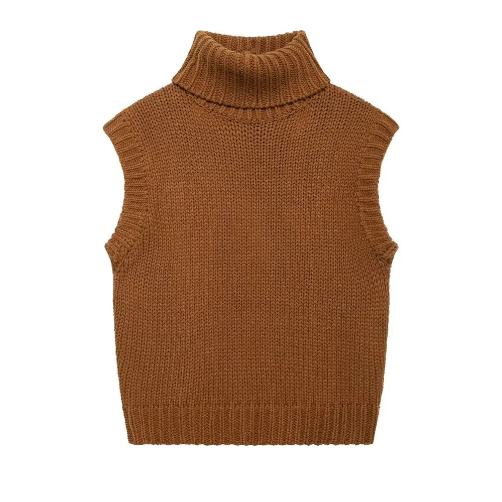 

Осенний новый женский повседневный универсальный простой вязаный жилет без рукавов с воротником-стойкой и плоской иглой