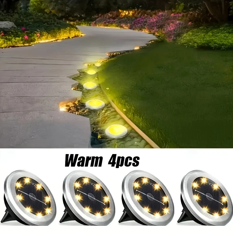 

Outdoor Spotlight Buried Solar Light 8LEDs Disk Underground Lamp 1/4 Pack Solar Lights for Home Garden Lawn Yard Decoration