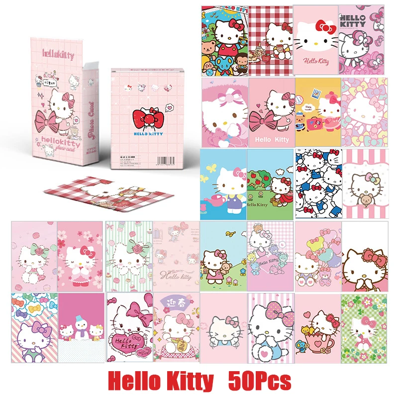 50Pcs Sanrio  Hello Kitty Kuromi Melody Cinnamoroll Cards Kawaii Pochacco Card Collection For Kids Girls Birthday Gifts Toys