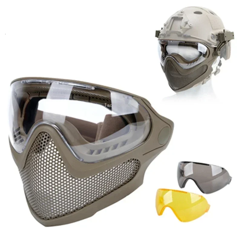 Tactical Mask with 3 Lenses Impact Resistant Steel Mesh Shooting Hunting Protection Full Face Mask Airsoft Equipment