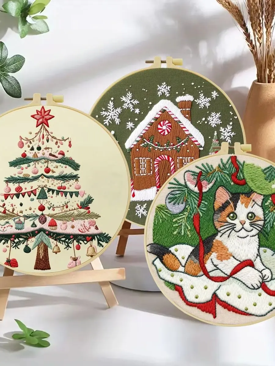 3-teiliges DIY-Stickmaterial-Set für Anfänger, inklusive Nadeln, Fäden, Stick-Starter-Kit, Kreuzstich-Kunst als Geschenk – Detail 1