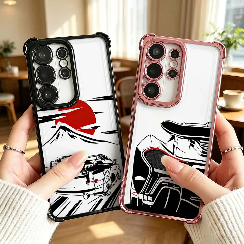 Cartoon Car Rear View For Samsung Galaxy S26 S25 S24 S23 S22 S21 Ultra FE Plus Electroplating Anti Fall Phone Case
