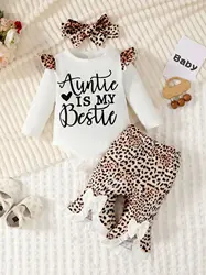 0-2 Year Old Newborn Baby Girl Spring and Autumn Round Neck Letter Printed Long Sleeves with Flare Legged Pants Fashion Set