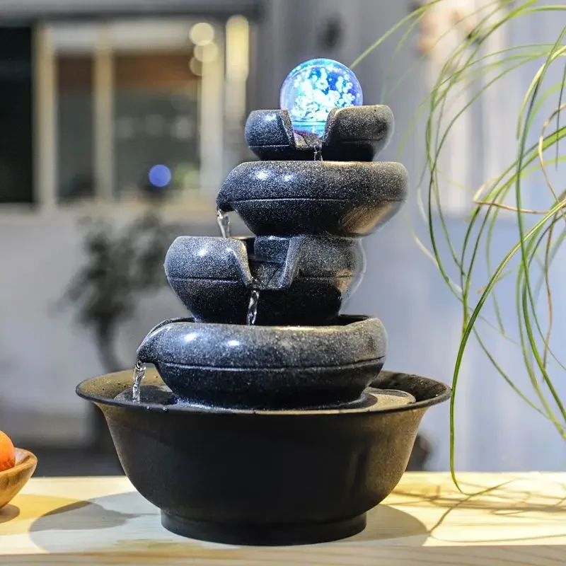 

Handmade Gifts Cascading Rock Tabletop Water Fountains Waterfall Tiered Stone Home and Office Lucky Fengshui Fountain Humidifier