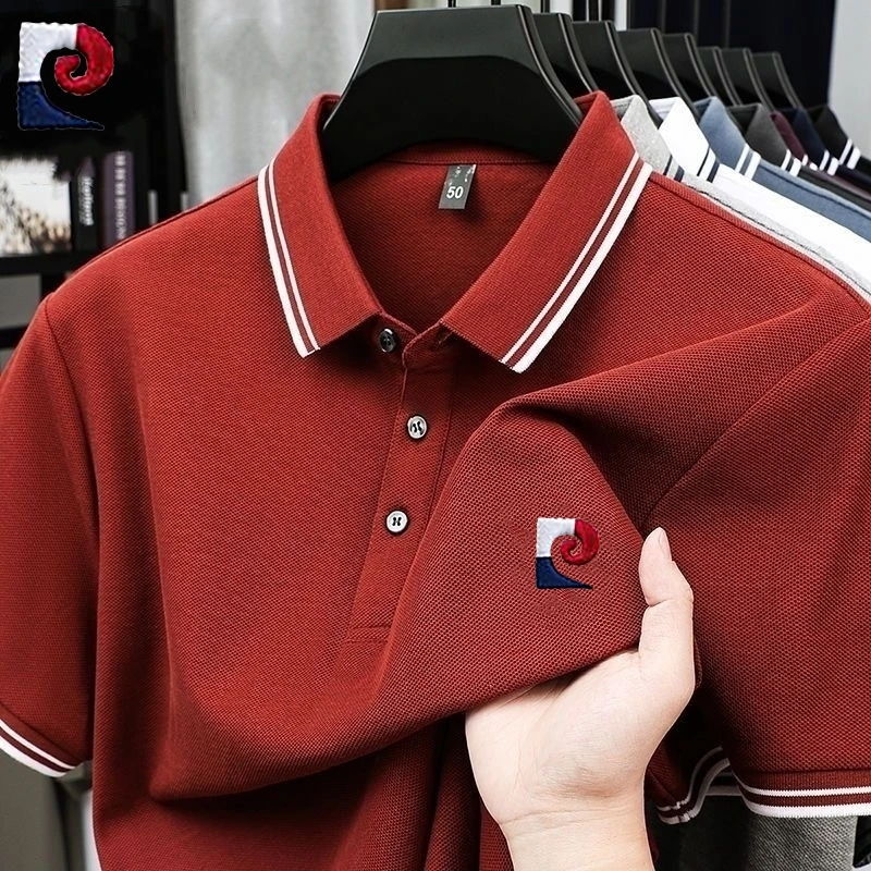 

Летняя мужская высококачественная рубашка-поло с короткими рукавами, новый модный и повседневный, впитывающий пот и дышащий топ.