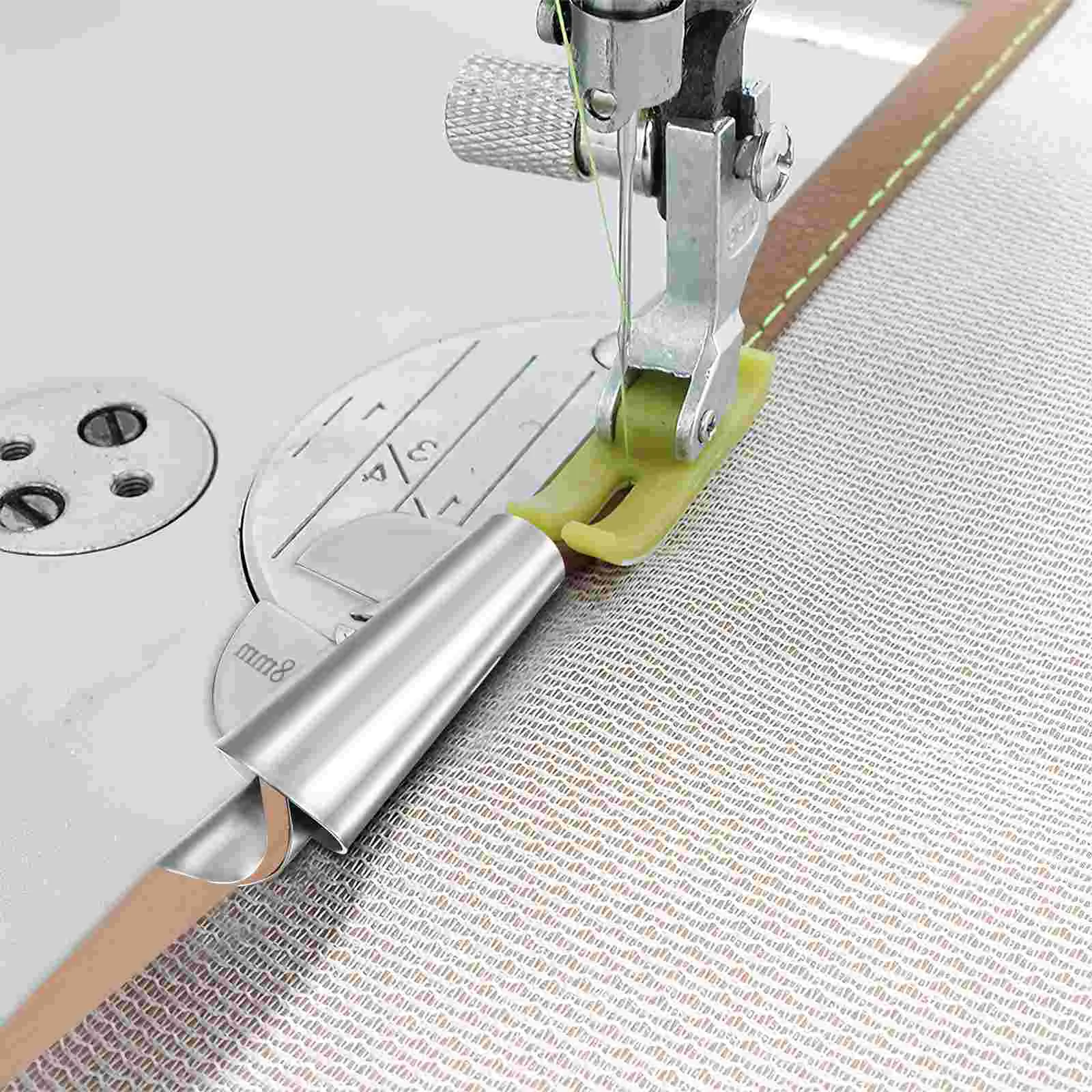 Prensatelas Universal para dobladillo para máquinas de coser, carpeta enrollada con bordes metálicos, accesorio para dobladillo de acero, 6 uds.
