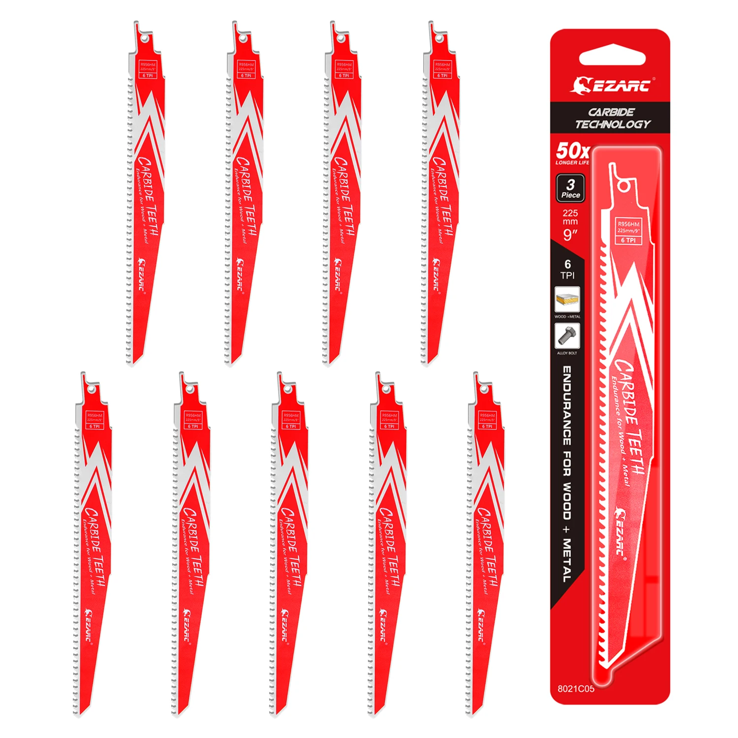 Lama per sega alternativa in metallo duro 3/6/9 pezzi R656HM e R956HM Resistenza per demolizione di legno duro e metalli 6TPI, 3 pezzi/pacco