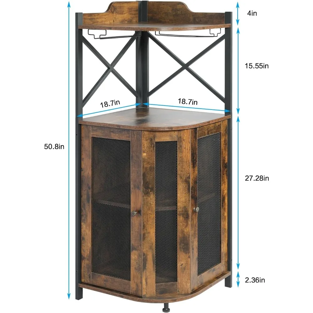 Угловой промышленный винный шкаф со стеклянными полками, сетчатые двери, барный шкаф с регулируемыми полками, домашний бар для хранения алкоголя