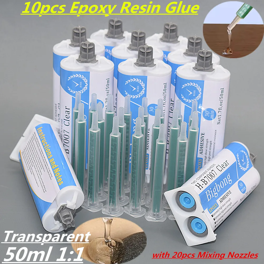 10 Stück Epoxidharz, 50 ml, Zweikomponenten-Klebstoffe, 1:1, transparente AB-Klebstoffe, Aushärtezeit 30 Minuten, mit 20 Stück statischen Mischdüsen – Detail 4