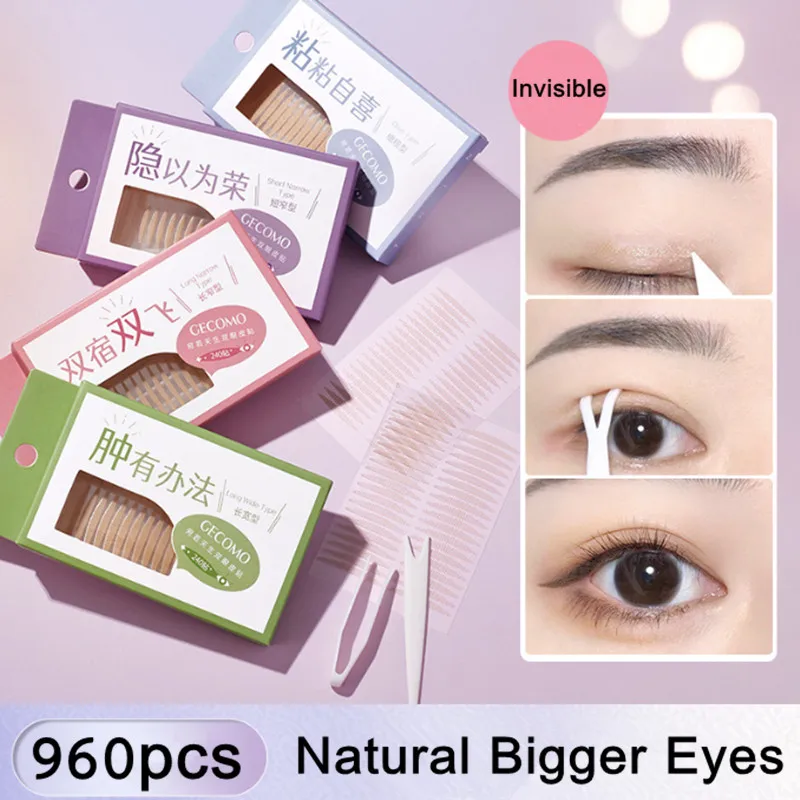 960PCS Invisible Double Eyelid Tape Sticker Long Lasting Double-Fold Self-Adhesive Paste Clear Beige Big Eye Tools