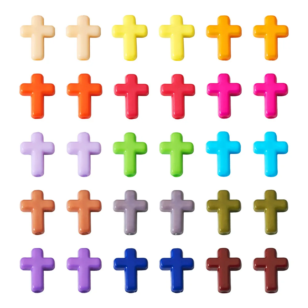 500g Cross Opaque Acrylic Beads Colorful Loose Spacer Charms for DIY Necklace Bracelet Religious Jewelry Making 16x12x4.5mm