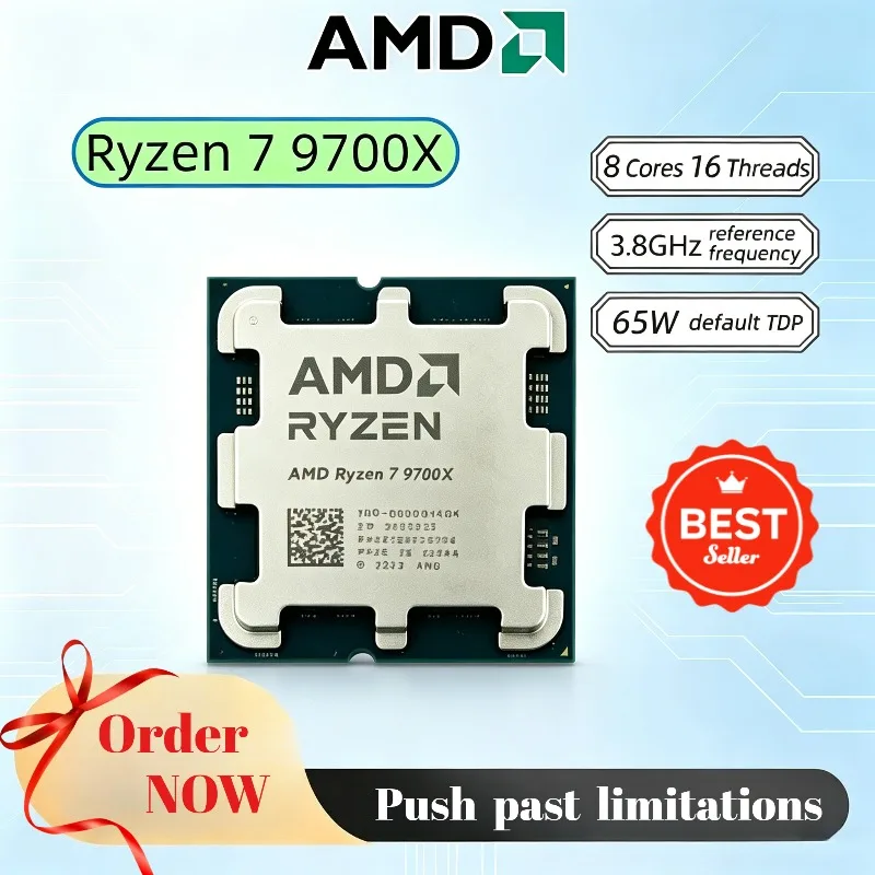 

100% Brand New AMD Ryzen 7 9700X 8-Core 16-Thread 4NM L3=32M 3.8GHz Processor 65W DDR5 Socket AM5 R7 9700X but without fan
