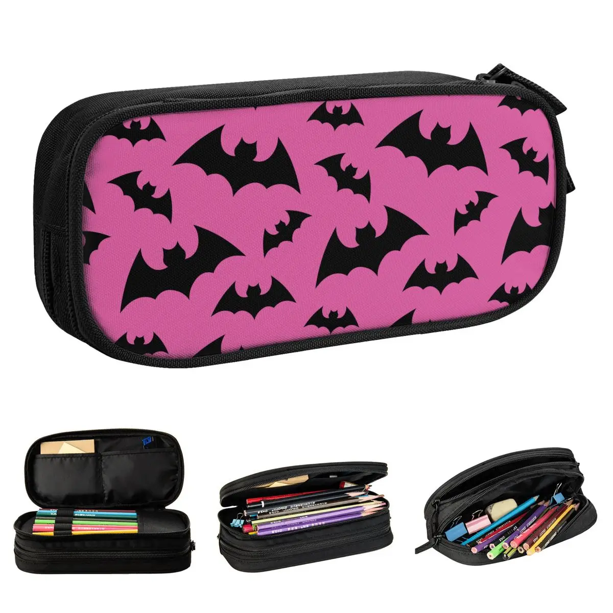 Bats Happy Halloween Pencil Case New Pen Holder Bag Student Big Capacity School Supplies Gift Pencilcases