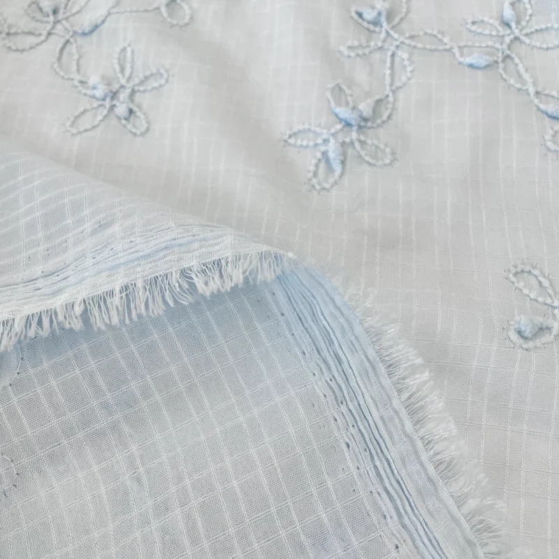 قماش بوليستر أزرق مطرز للملابس، مفارش المائدة، وسائد رمي، قماش مصنوع يدويًا