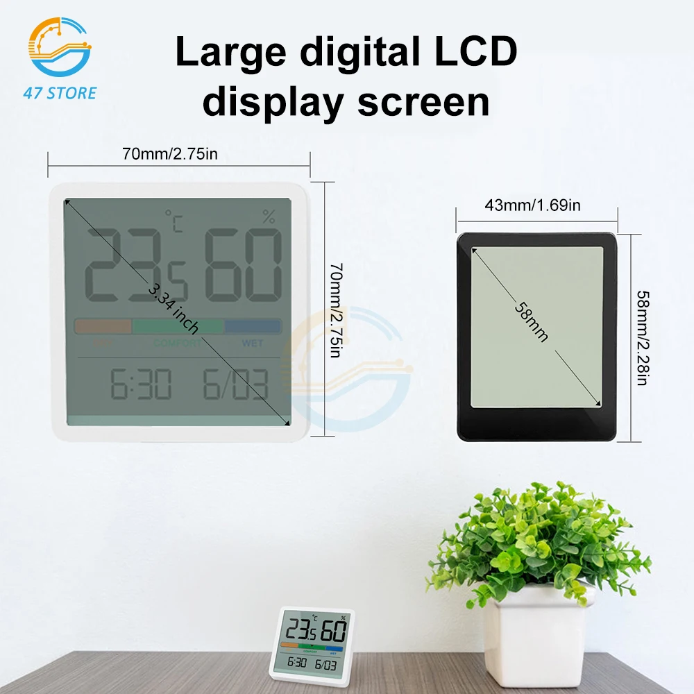 LCD ساعة رقمية الرطوبة ميزان الحرارة الداخلي الرطوبة المنزل مكتب سطح المكتب الجدول رصد درجة الحرارة مقياس الرطوبة