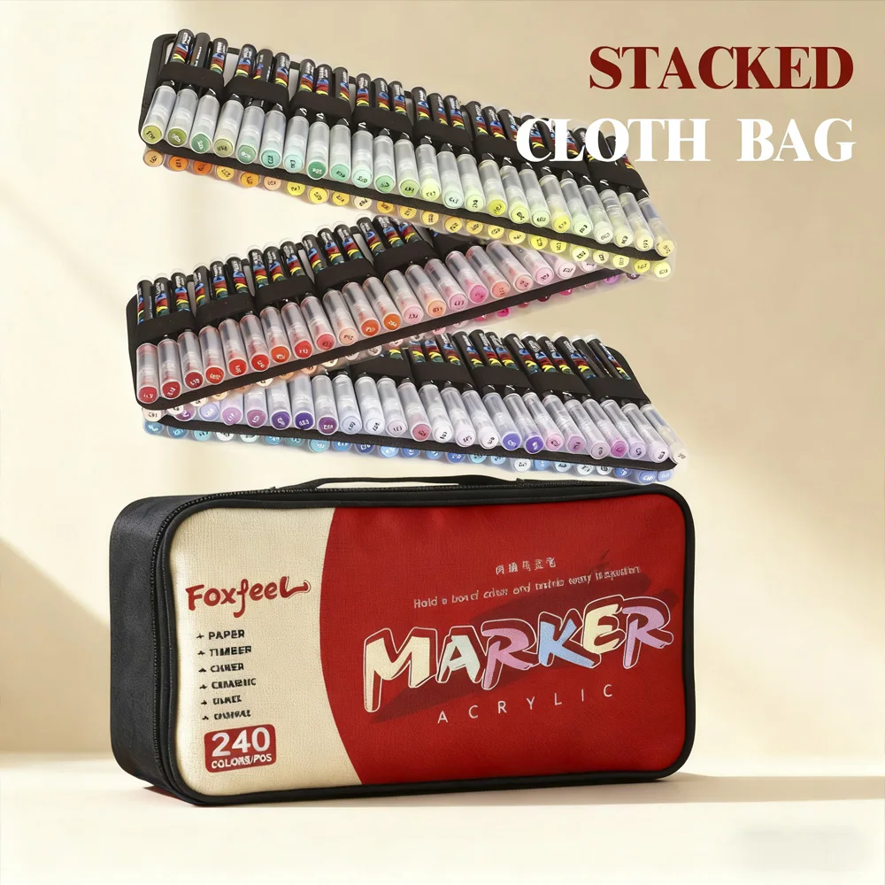 240/288 ألوان أكريليك علامات فرشاة ناعمة تلميح الطلاء للحجر الصخري اللوحة مهرجان هدية أقلام فنية ذاتية الصنع تأتي مع حقيبة التخزين