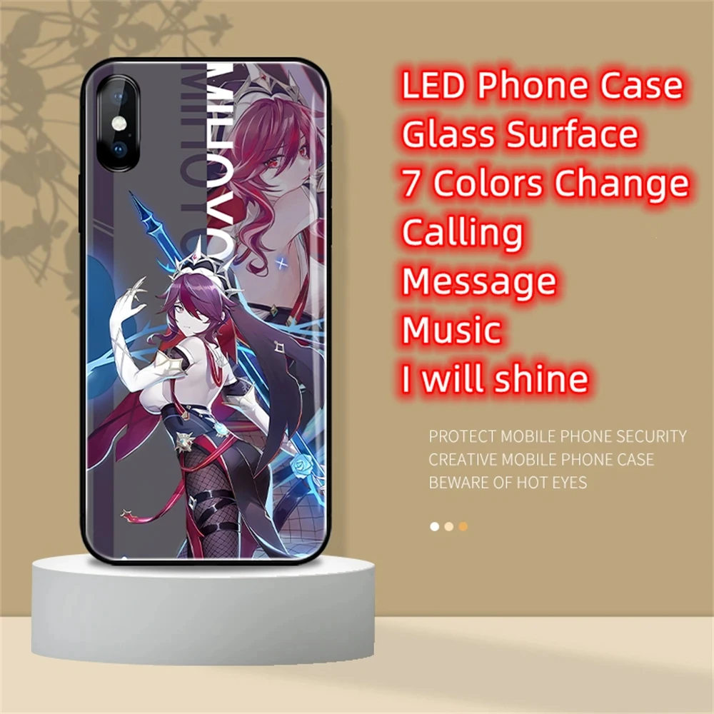 

Anime Girl Phone Cover Capa For iPhone 14 13 12 11 Pro Max X XS XR SE2020 Plus Glass LED Flash Case