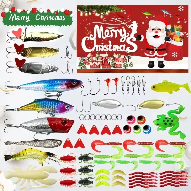 Vendita calda Natale Attrezzi da pesca Scatola cieca 24 giorni Richiamo di pesca Calendario per il conto alla rovescia di Natale Attrezzatura da pesca Regali per pescatori/famiglie