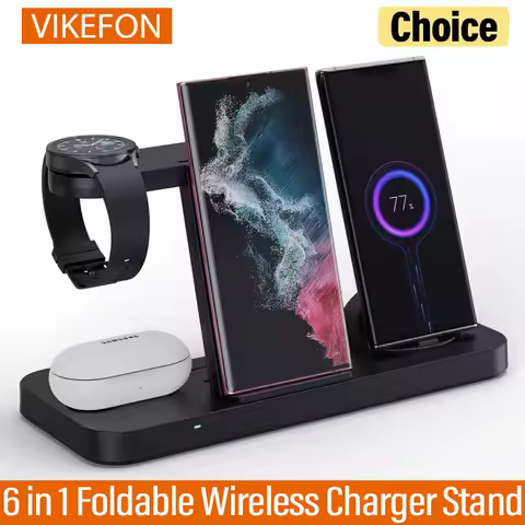 6 in 1 Foldable Wireless Charger Stand For Samsung S22 S21 S20 S10 Note Galaxy Watch 5 4 Active Buds Fast Charging Dock Station