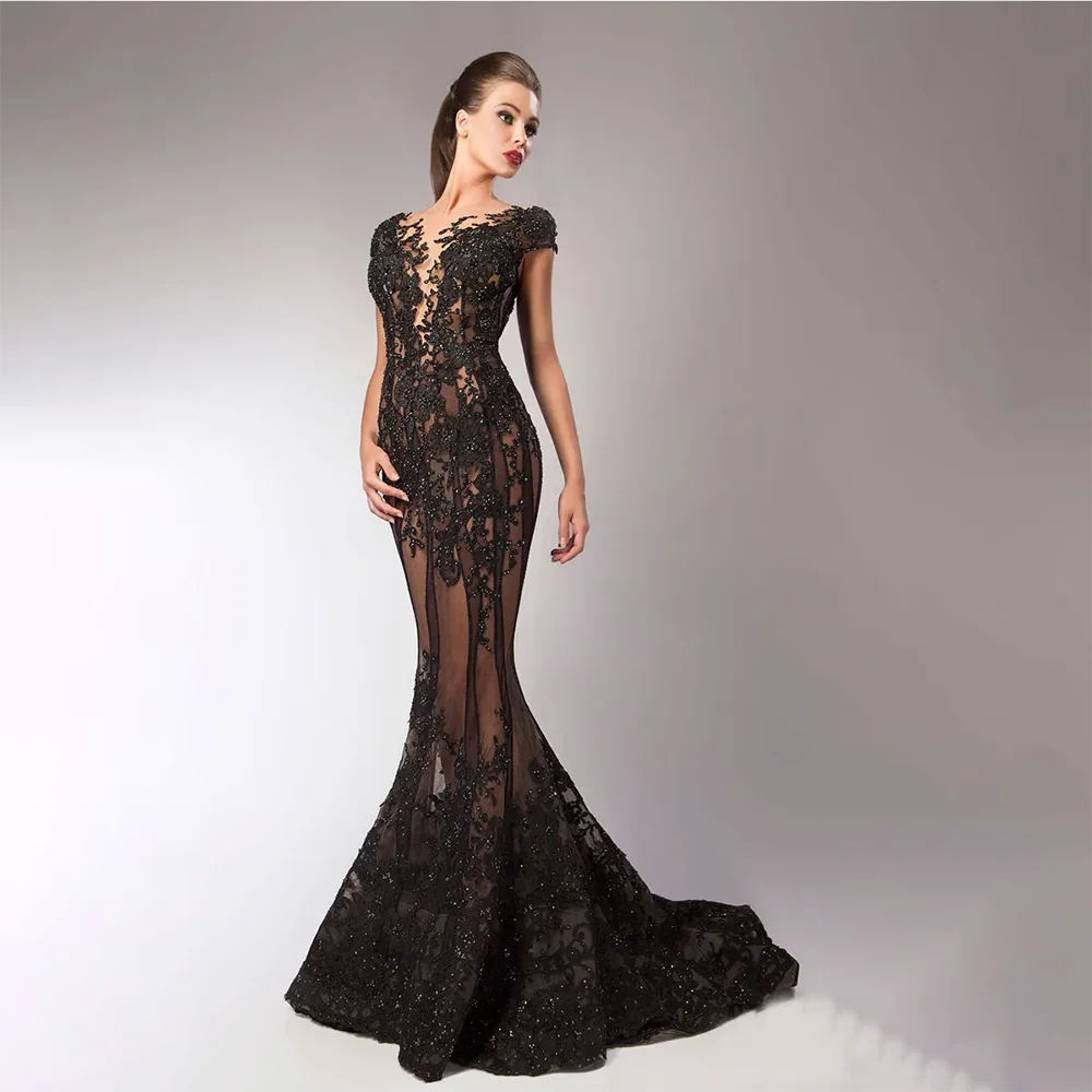 

2024 Elegant Beading Sexy Evening Dresses Rami Salamoun Appliqued Jewel Neck Mermaid Long Formal Prom Dress