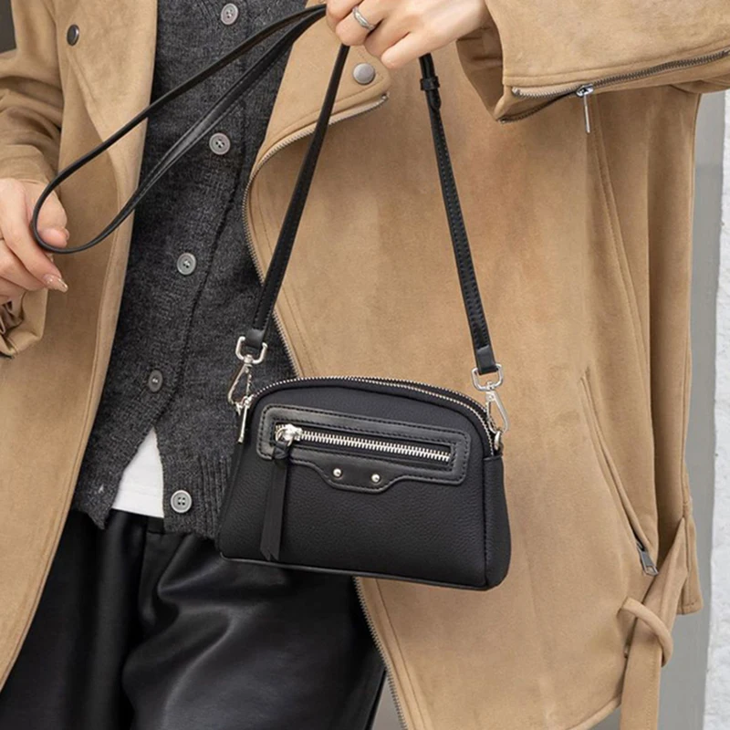 

2025 женская новая простая сумка через плечо, модная кожаная сумка на плечо, удобная сумка для телефона с двойной молнией, сумка