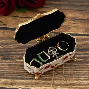 Kreatives Metall Europäischer Vintage-Schmuckschatulle, kleine rote Weißgoldblume, High-End-Pink-Schmuck-Aufbewahrungsbox, Baumwolle Baumwolle 11 Hauptverkäufe Goldener Jahrgang - №11
