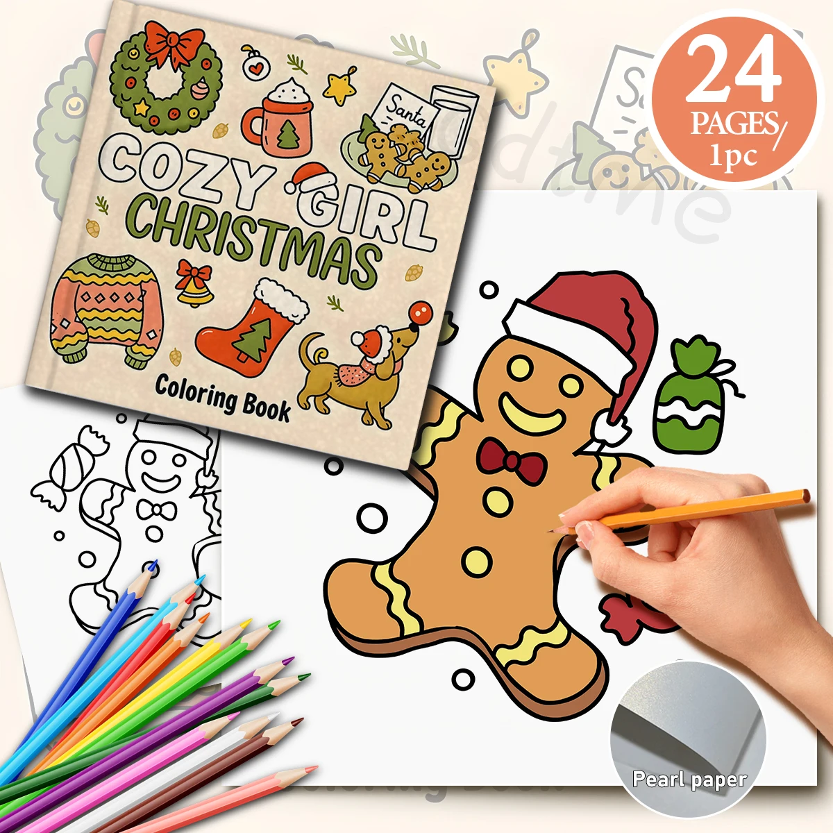 Gemütliches Mädchen-Weihnachtsbuch, süßes und einfaches Malbuch für Erwachsene, süßes Zeichenbuch, perfektes Geschenk für Party und Geburtstag – Detail 1