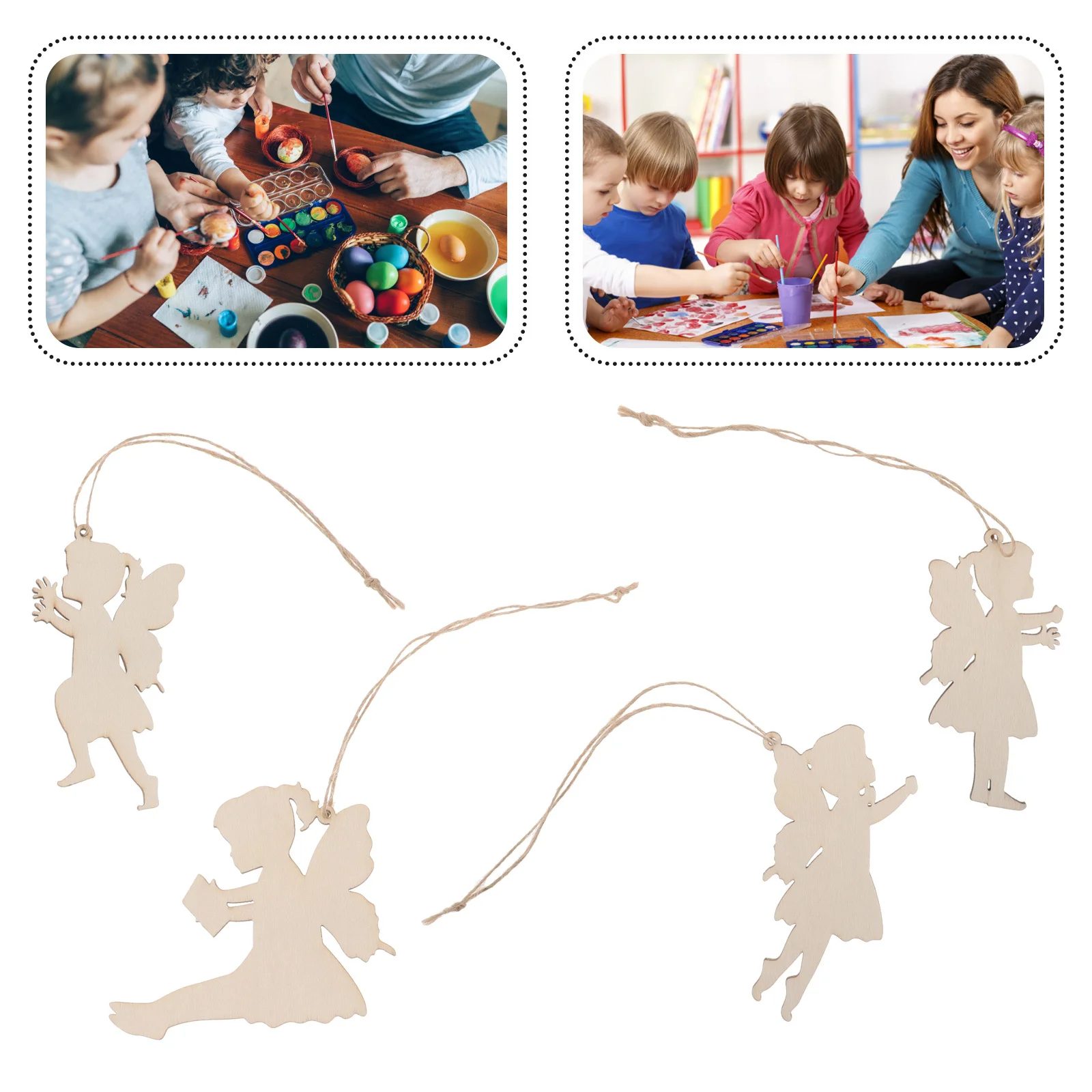 

24Sets Wood Fairy Cutouts Unfinished Natural Wooden Fairy Crafts DIY Painting Embellishments Hanging Ornaments Summer