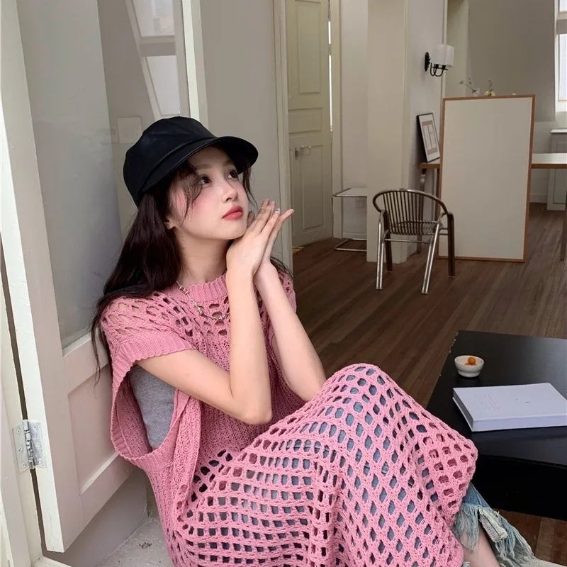 Knielengte trui K Pop truien truien dames breien ronde hals losse pasvorm wandelen moeders highstreet geperforeerde decoratie