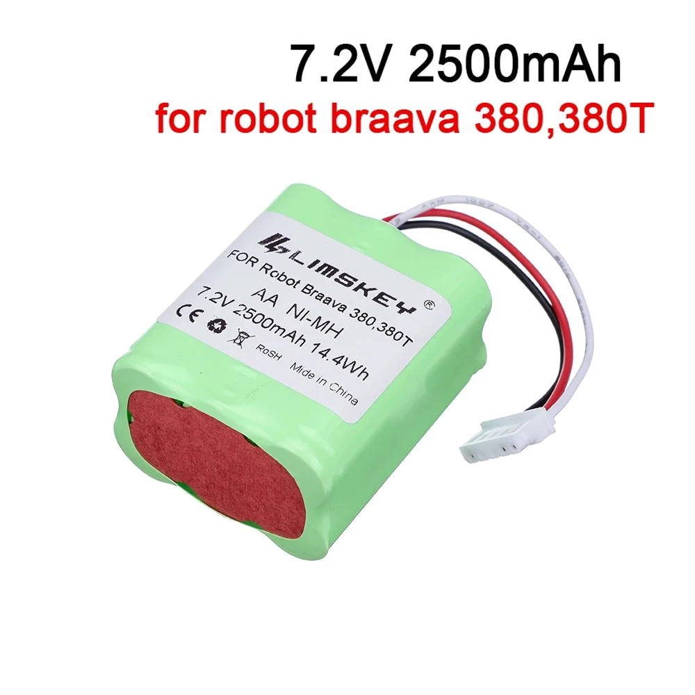 

1Pcs 7.2V 2500mAh Battery for iRobot Roomba Braava 380 380T Mint 5200C Ni-MH 2500mAh 2.5Ah 7.2v Rechargeable battery
